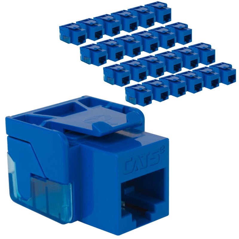 ICC CAT5e Keystone Jack with Inline IDC No Pair Split Wiring (Easier Termination) UL Listed PoE++ TAA VoIP Compliant for Wall Plate or Patch Panel, Works with JackEasy Termination Tool, Blue 25 Pack - Image 1